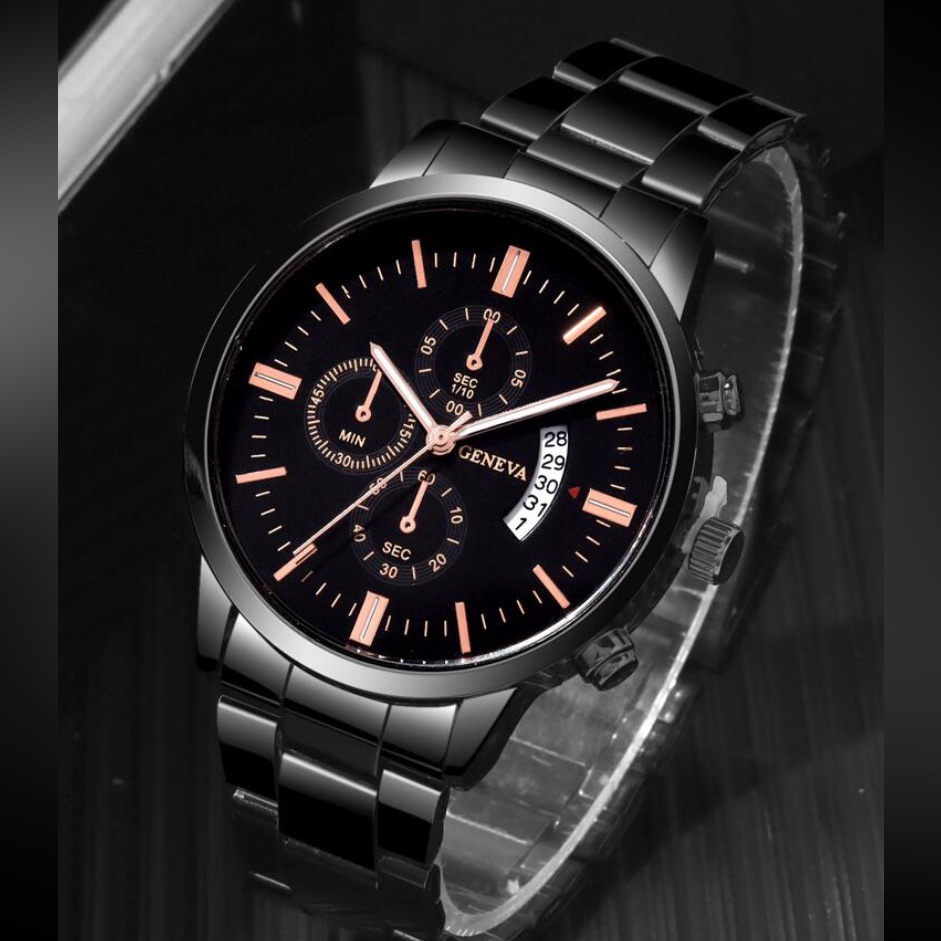 NwtMens Black And Rose Gold Watch